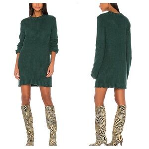 GRLFRND Lane Sweater Oversized Mini Dress M Medium Green Evergreen Frayed Grunge